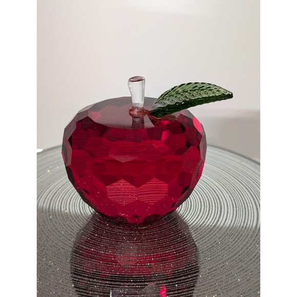 Simon Design Ruby Red Honeycomb Crystal Apple Paperweight School Teacher - Picture 3 of 11